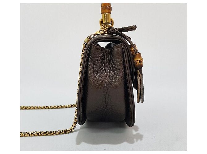 Bamboo Gucci Mini borsa a tracolla con manico in bambù, nappa e catena Marrone - vista 3