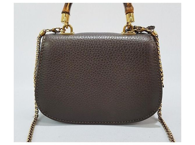Bamboo Gucci Mini borsa a tracolla con manico in bambù, nappa e catena Marrone - vista 4