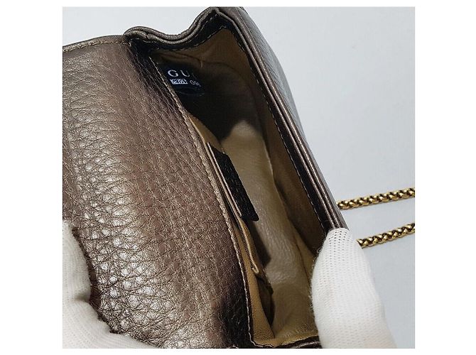 Bamboo Gucci Mini borsa a tracolla con manico in bambù, nappa e catena Marrone - vista 8