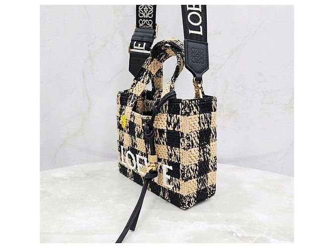 Loewe Mini-Raffia-Tote-Bag mit Karomuster Mehrfarben - Ansicht 2