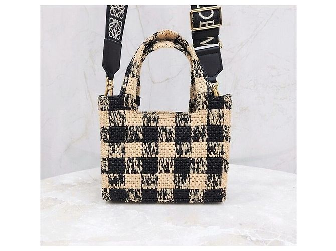 Loewe Mini-Raffia-Tote-Bag mit Karomuster Mehrfarben - Ansicht 3