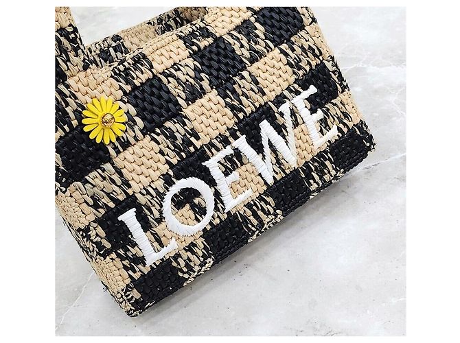 Loewe Mini-Raffia-Tote-Bag mit Karomuster Mehrfarben - Ansicht 4