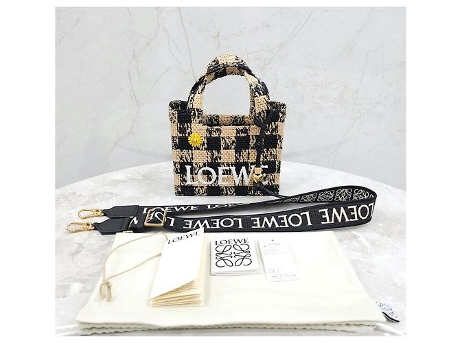 Loewe Mini-Raffia-Tote-Bag mit Karomuster Mehrfarben - Ansicht 8