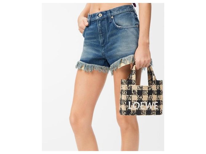 Loewe Mini-Raffia-Tote-Bag mit Karomuster Mehrfarben - Ansicht 9