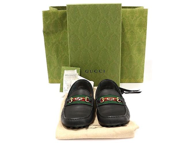 Gucci Mocassino da guida da uomo in pelle nera con morsetto a cavallo WEB dorato Nero - vista 2