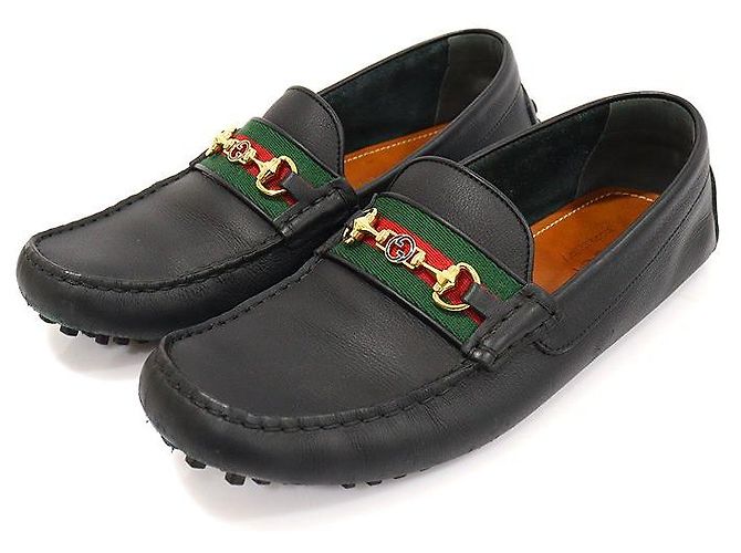 Gucci Mocassino da guida da uomo in pelle nera con morsetto a cavallo WEB dorato Nero - vista 3