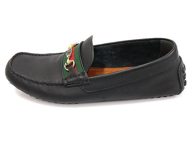 Gucci Mocassino da guida da uomo in pelle nera con morsetto a cavallo WEB dorato Nero - vista 4