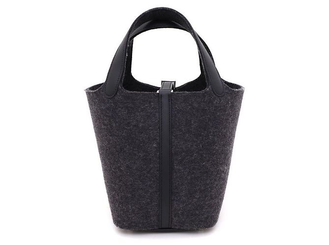 Hermès Borsa Picotin Felt Bo Swift Gris Moka Havana Marrone - vista 3