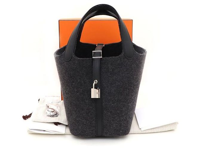 Hermès Borsa Picotin Felt Bo Swift Gris Moka Havana Marrone - vista 8