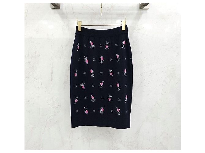 Chanel Cashmere-Strickrock mit Blumenmuster Silber - Ansicht 2