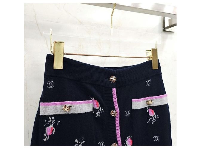 Chanel Cashmere-Strickrock mit Blumenmuster Silber - Ansicht 3