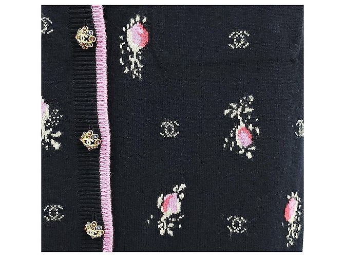 Chanel Cashmere-Strickrock mit Blumenmuster Silber - Ansicht 4