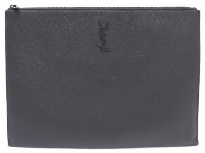 Saint Laurent Grande pochette in Monogram Caviar Nero - vista 10