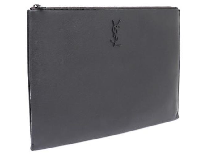 Saint Laurent Grande pochette in Monogram Caviar Nero - vista 11