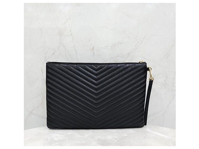 Saint Laurent Clutch de couro acolchoado com alça - vista 3
