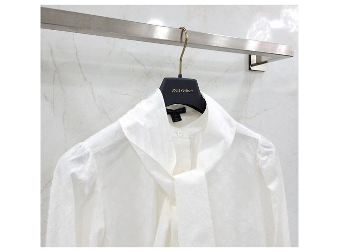 Louis Vuitton Camicia con fiocco in fil coupé con monogramma bianco da donna Argento - vista 3
