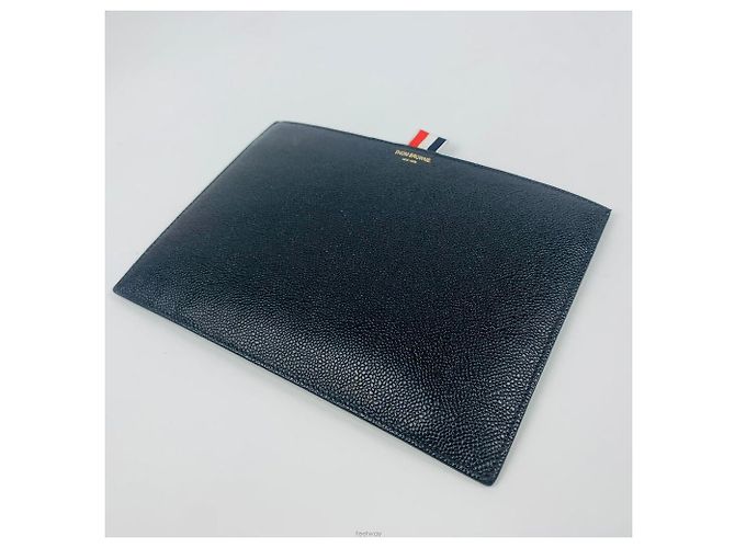 Clutch unisex Black Three-Stripe Label Small di Thom Browne Nero - vista 4