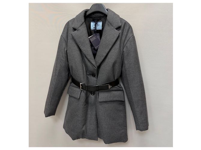 Prada Belted Cashmere Single Padding Jacket Black - view 4