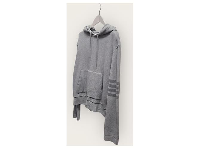 Thom Browne Strickkapuzenpullover mit diagonalen Streifen in Hellgrau Braun - Ansicht 2