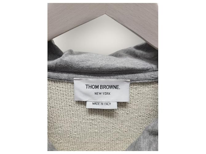 Thom Browne Strickkapuzenpullover mit diagonalen Streifen in Hellgrau Braun - Ansicht 3