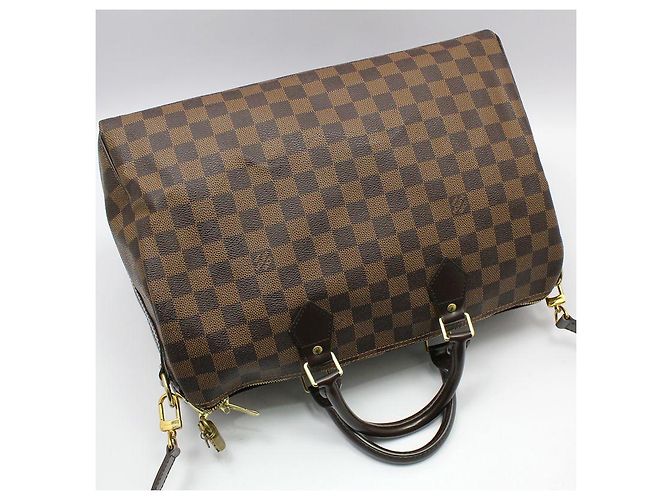 Louis Vuitton Borsa a Spalla Bandoulière Speedy in Damier Ebene Marrone - vista 4
