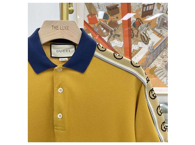 Gucci Polo aus Baumwolle mit GG-Bordüren-Details Golden - Ansicht 3