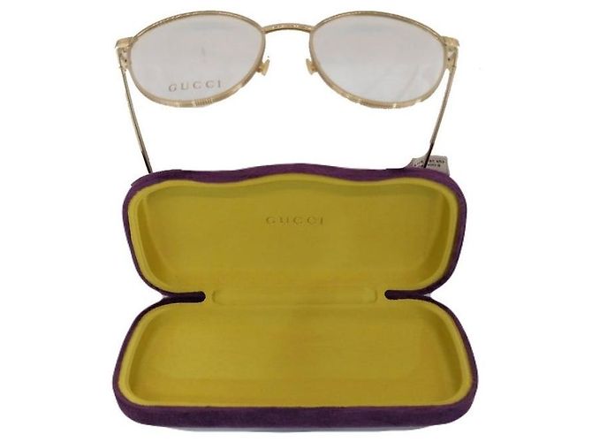 Gucci Piccoli occhiali rotondi con montatura metallica oro e beige Marrone - vista 2