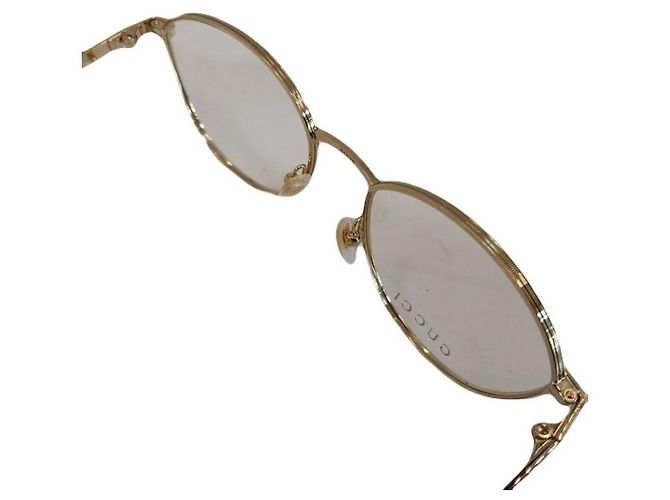 Gucci Piccoli occhiali rotondi con montatura metallica oro e beige Marrone - vista 5