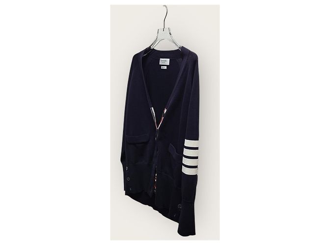 Thom Browne Cardigan de algodão com decote em V e mangas diagonais azul-marinho - vista 2