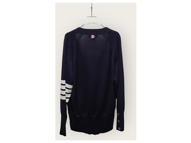 Thom Browne Cardigan de algodão com decote em V e mangas diagonais azul-marinho - vista 3