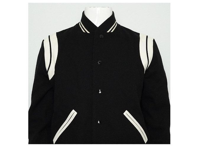 Saint Laurent Giacca Bomber in lana bianca e nera Teddy da uomo - vista 2