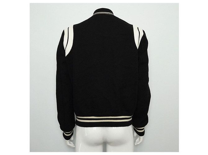 Saint Laurent Giacca Bomber in lana bianca e nera Teddy da uomo - vista 4
