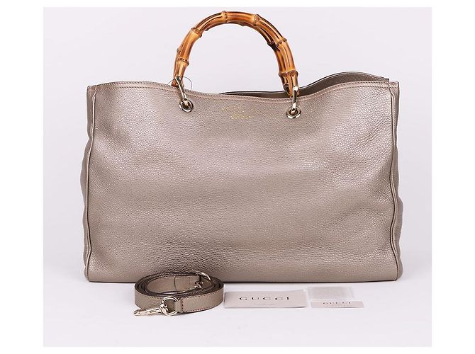 Bamboo Gucci Borsa Tote e Borsa a Spalla con Manico in Bambù Grigio Marrone - vista 13