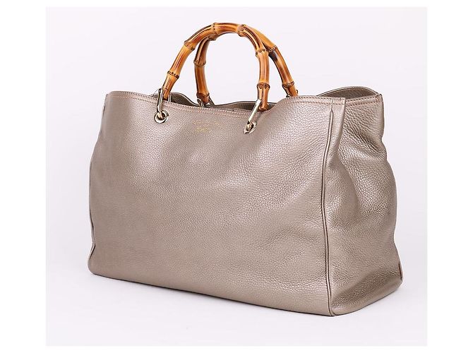 Bamboo Gucci Borsa Tote e Borsa a Spalla con Manico in Bambù Grigio Marrone - vista 3