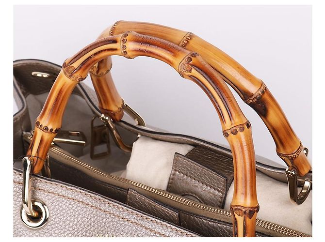 Bamboo Gucci Borsa Tote e Borsa a Spalla con Manico in Bambù Grigio Marrone - vista 6