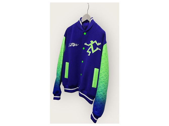 Louis Vuitton Mix Gradient Leather Varsity Jacket Blue - view 2