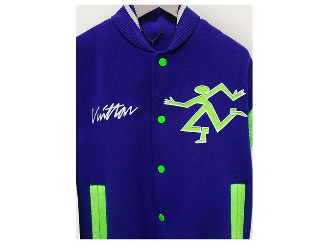 Louis Vuitton Mix Gradient Leather Varsity Jacket Blue - view 3