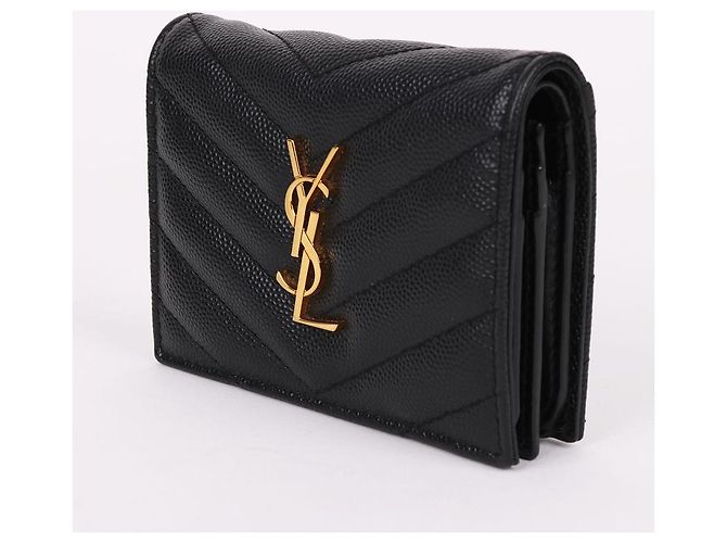 Saint Laurent Portafoglio nero placcato oro YSL - vista 3
