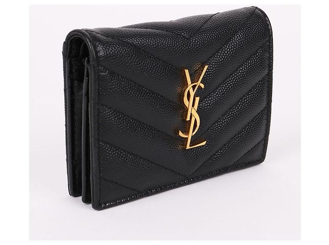 Saint Laurent Portafoglio nero placcato oro YSL - vista 4
