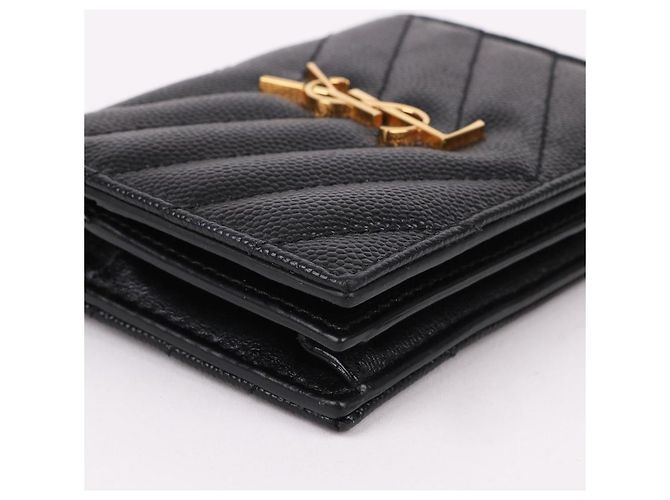 Saint Laurent Portafoglio nero placcato oro YSL - vista 8
