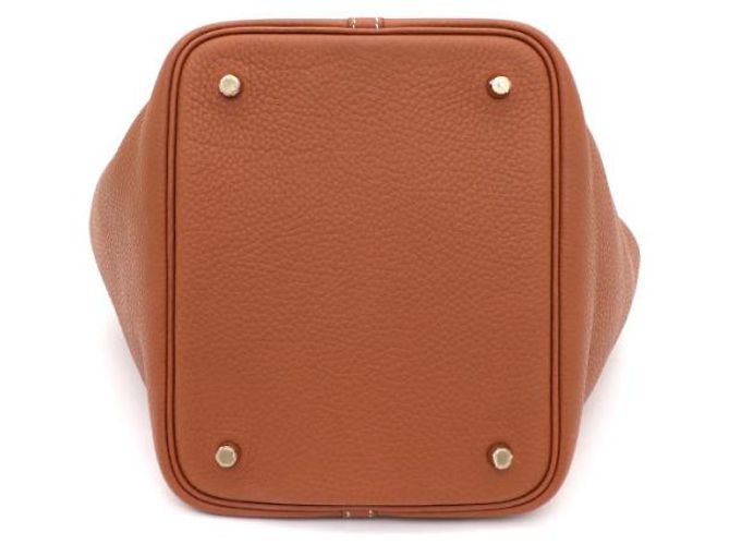 Hermès Bolsa Tote Lock Picotin Camel com ferragem Gold em couro Taurillon Clemence Marrom - vista 16