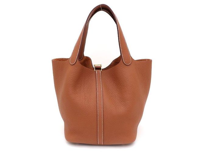 Hermès Bolsa Tote Lock Picotin Camel com ferragem Gold em couro Taurillon Clemence Marrom - vista 3