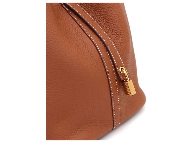 Hermès Bolsa Tote Lock Picotin Camel com ferragem Gold em couro Taurillon Clemence Marrom - vista 5