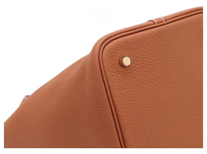 Hermès Bolsa Tote Lock Picotin Camel com ferragem Gold em couro Taurillon Clemence Marrom - vista 6
