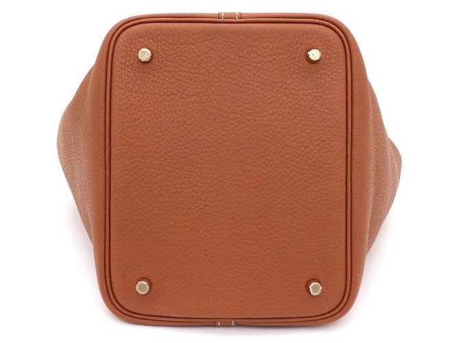 Hermès Bolsa Tote Lock Picotin Camel com ferragem Gold em couro Taurillon Clemence Marrom - vista 7