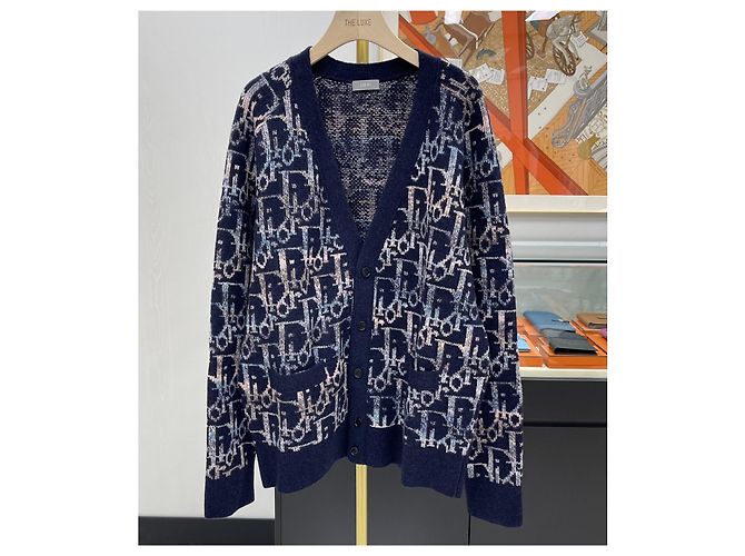 Dior Oblique Wollstrickjacke Blau Schwarz - Ansicht 2
