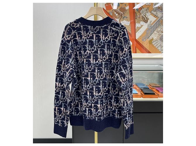 Dior Oblique Wollstrickjacke Blau Schwarz - Ansicht 7