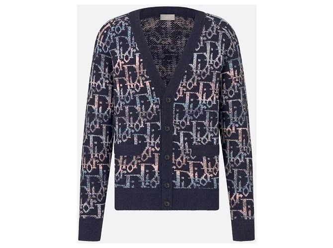 Dior Oblique Wollstrickjacke Blau Schwarz - Ansicht 9