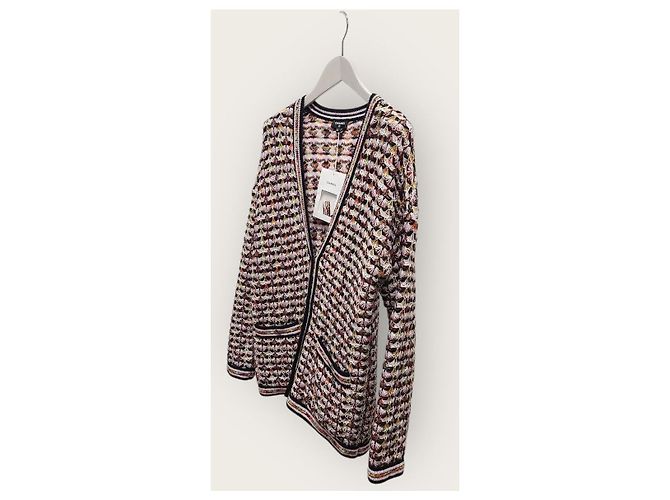 Chanel Schwarzer Multicolour-Tweed-Cardigan mit Karomuster und silbernen Knöpfen Mehrfarben - Ansicht 2