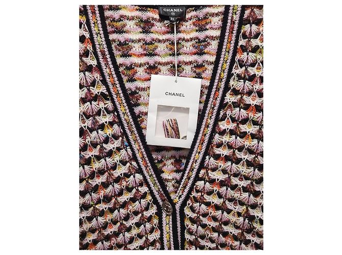 Chanel Schwarzer Multicolour-Tweed-Cardigan mit Karomuster und silbernen Knöpfen Mehrfarben - Ansicht 3